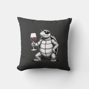 Cojín Decorativo tortuga genial bebiendo vino tinto impresión artís