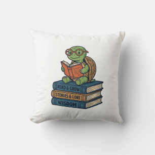 Cojín Decorativo Tortuga Lectora Adorable en Libros Vector Vintage_
