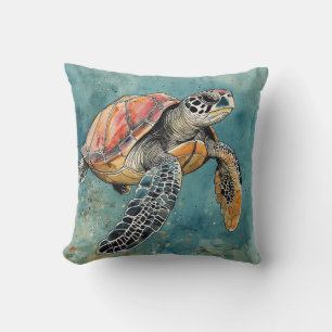Cojín Decorativo Tortuga Marina Acuarela