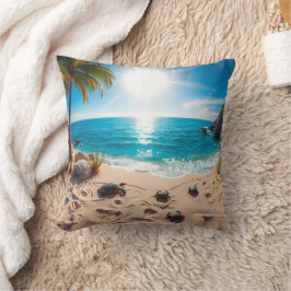 Cojín Decorativo Tortuga Marina Acuarela Turquesa Costera Zen
