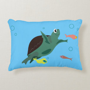 Cojín Decorativo Tortuga Marina Adorable Bajo el Arte del Mar
