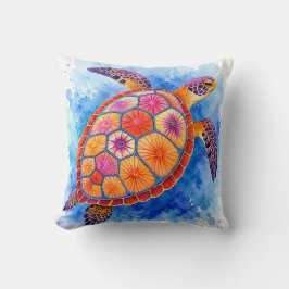 Cojín Decorativo Tortuga Marina Colorida Bajo el Agua del Océano