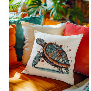 Cojín Decorativo Tortuga marina mosaico índigo