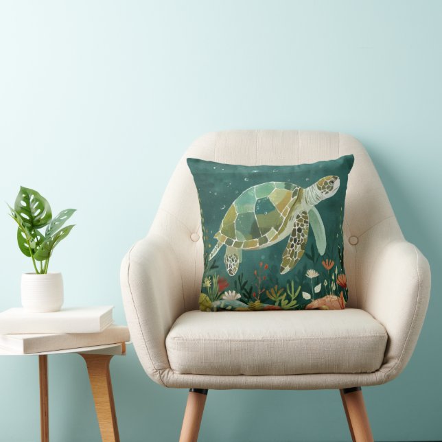 Cojín Decorativo Tortuga marina serena: Oasis submarino (Silla)