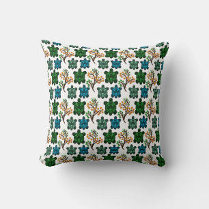 Cojín Decorativo Tortuga Marina Tropical Patrón Floral Océano Cos