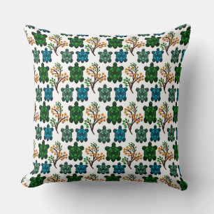 Cojín Decorativo Tortuga Marina Tropical Patrón Floral   Océano Cos