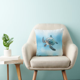 Cojín Decorativo Tortuga marina turquesa brillante | Costera