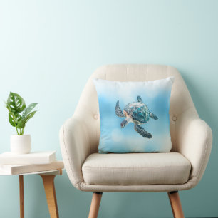 Cojín Decorativo Tortuga marina turquesa brillante   Costera