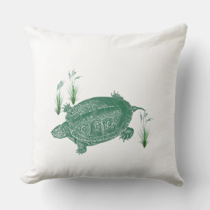 Cojín Decorativo Tortuga marina verde dorso blanco sólido