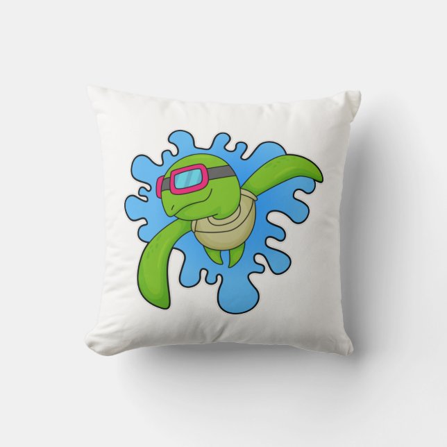 Cojín Decorativo Tortuga Natación Gafas de natación (Anverso)