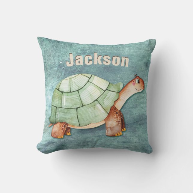 Cojín Decorativo Tortuga Niños Sala Monograma Nombre (Anverso)