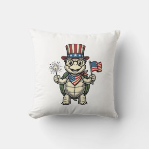 Cojín Decorativo Tortuga Patriótica Gráfica de Grabado Vintage para