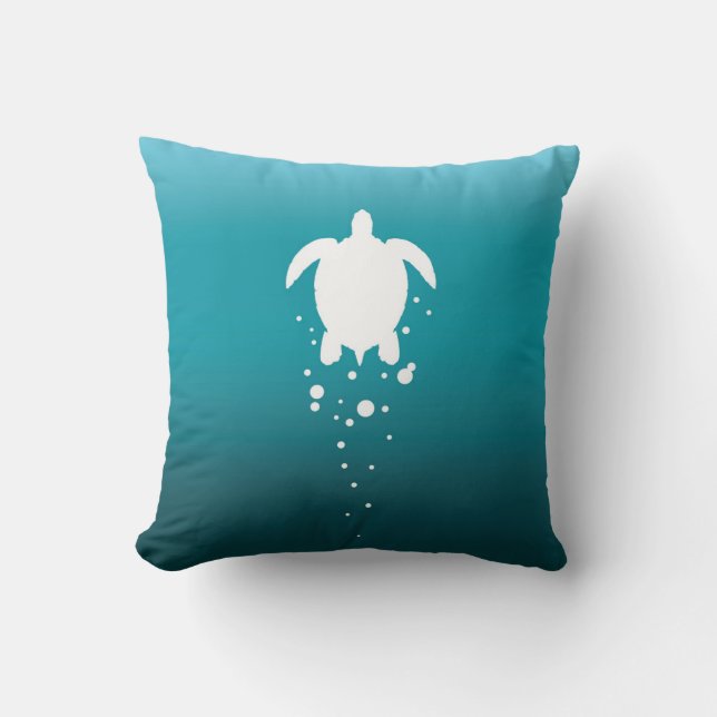 Cojín Decorativo Tortuga y burbujas de mar contra el océano (Anverso)