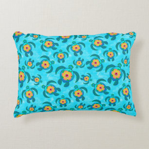 Cojín Decorativo Tortugas de mar de Honu azules Hibiscus Flowers