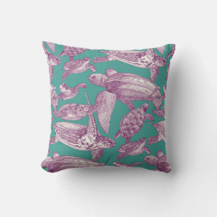 Cojín Decorativo tortugas de mar turquesa violeta