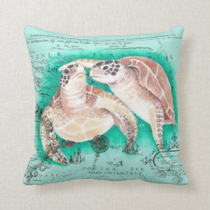 Cojín Decorativo Tortugas de mar verde azuladas