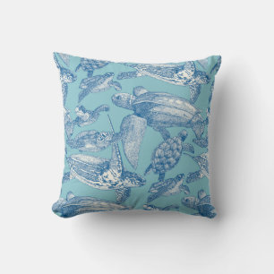 Cojín Decorativo tortugas marinas azul cielo cobalto