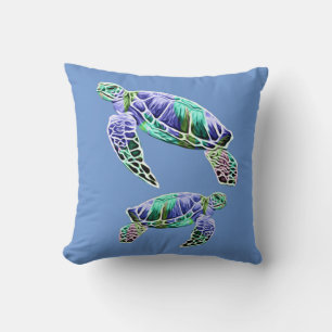 Cojín Decorativo Tortugas Marinas Azul Verde
