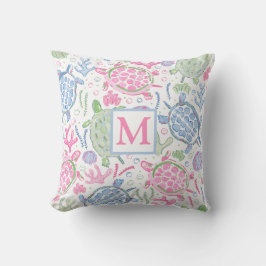 Cojín Decorativo Tortugas marinas de acuarela Monograma oceánico