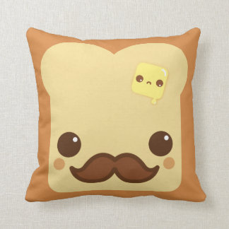 Cojín Decorativo Tostada de Kawaii con el bigote y la mantequilla