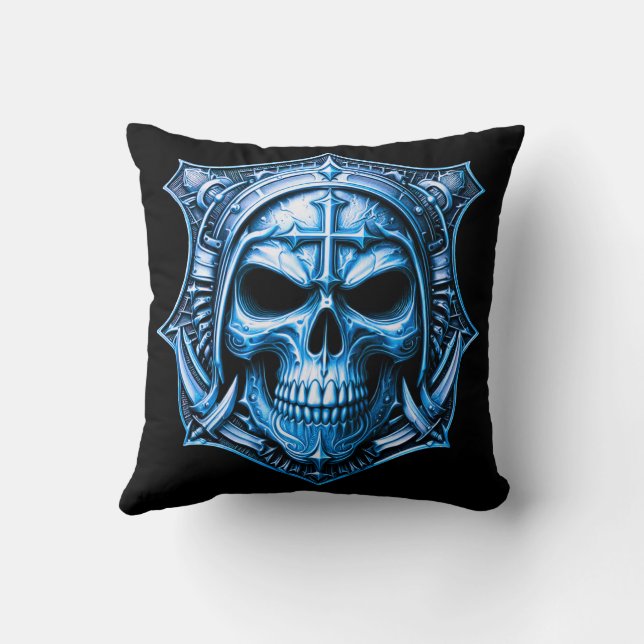 Cojín Decorativo Totenkopf Deathmetal Totenkopf Gold und Blau (Reverso)