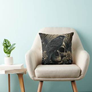 Cojín Decorativo Totenkopf und Krähe Motiv Design Kissen