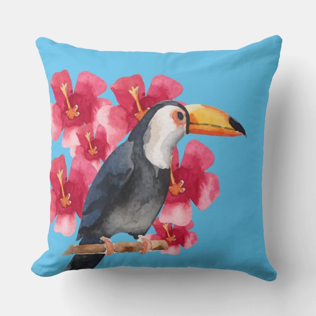 Cojín Decorativo Toucan con las flores tropicales rojas (Anverso)