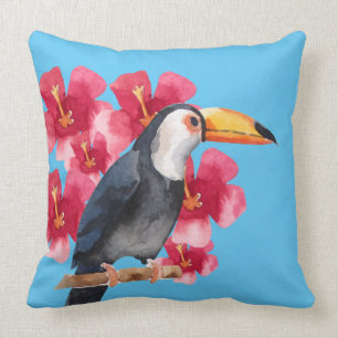 Cojín Decorativo Toucan con las flores tropicales rojas