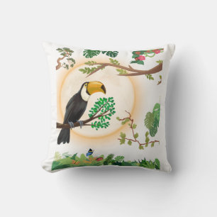 Cojín Decorativo Toucan Tropical Pájaro & Hojas de Jungla Estética