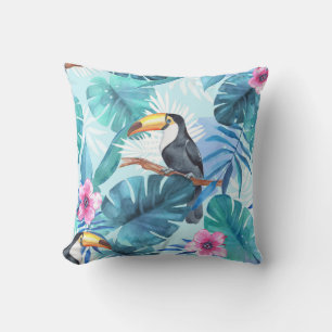 Cojín Decorativo Toucanes acuarelas: sin foco tropical