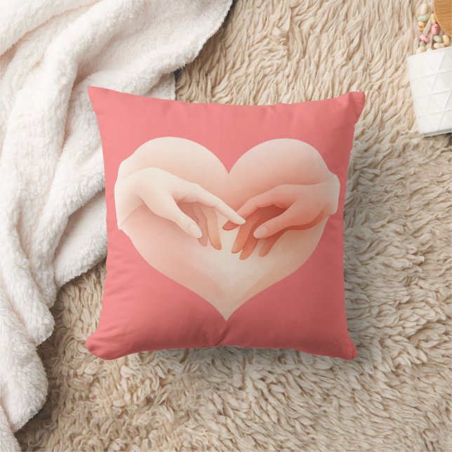Cojín Decorativo Touching Pink Hands Heart Love Throw Pillow  (Manta)