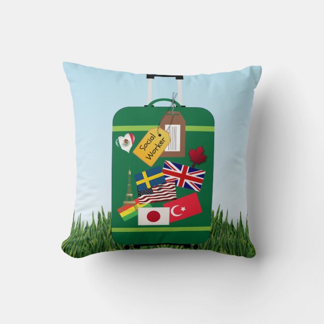 Cojín Decorativo Trabajador social, viajero mundial (Anverso)