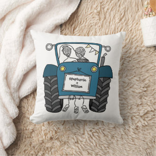 Cojín Decorativo Tractor azul de casamiento de campo personalizado