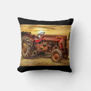 Cojín Decorativo Tractor de granjas rojas Vintage