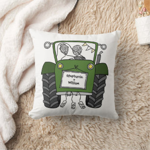 Cojín Decorativo Tractor verde de boda de campo personalizado