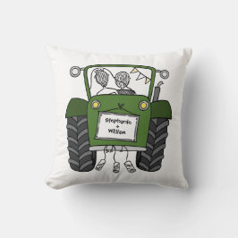 Cojín Decorativo Tractor verde de boda de campo personalizado