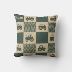 Cojín Decorativo Tractor Verde Personalizado Nombre del Bebé Monada