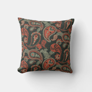 Cojín Decorativo Tradicional Paisley Linocut Naranja cálido Mint Gr