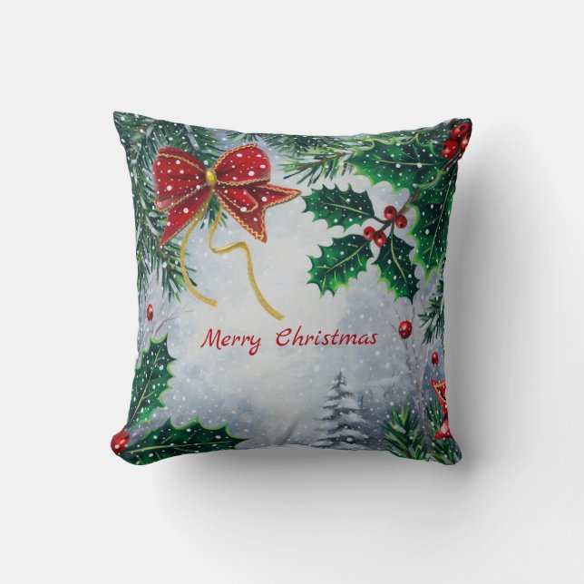 Cojín Decorativo Traditional Merry Christmas Holidays Personalize  (Anverso)