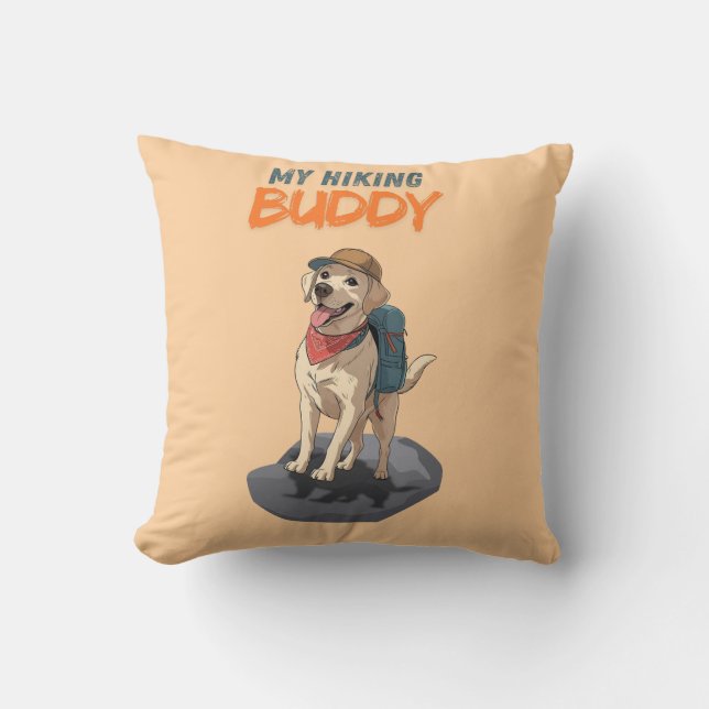 Cojín Decorativo Trail Buddy – Hiking Labrador Adventure (Anverso)