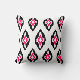 Cojín Decorativo Trama tribal de ikat blanco negro moderno fuchsia