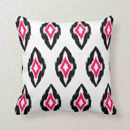 Cojín Decorativo Trama tribal de ikat blanco negro moderno fuchsia 