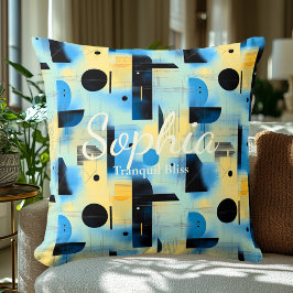 Cojín Decorativo Tranquil Bliss – Acento Geométrico Azul y Crema
