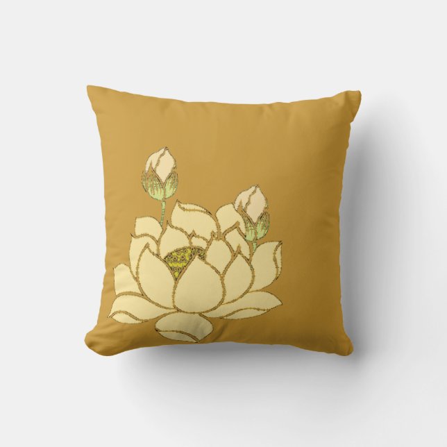 Cojín Decorativo Tranquilidad dorada: Lotus amarillo (Anverso)