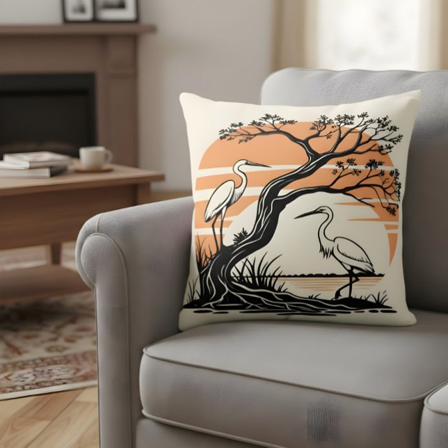 Cojín Decorativo Tranquilo Heron Retro Sunset (Subido por el creador)