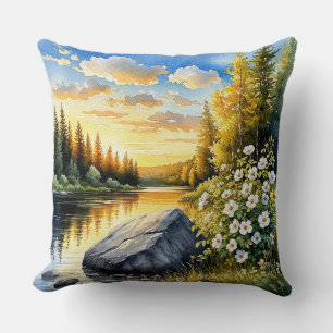 Cojín Decorativo Tranquilo paisaje junto al lago al atardecer