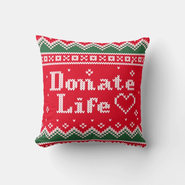 Cojín Decorativo Trasplante Donar vida Navidades feos suéter (Anverso)