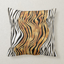 Cojín Decorativo Trazas de cebra de color negro naranja blanco