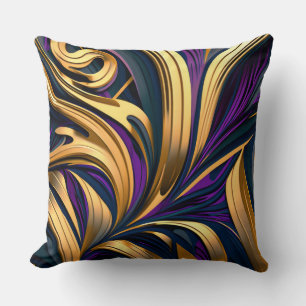 Cojín Decorativo Trazos abstractos en negrita en oro morado