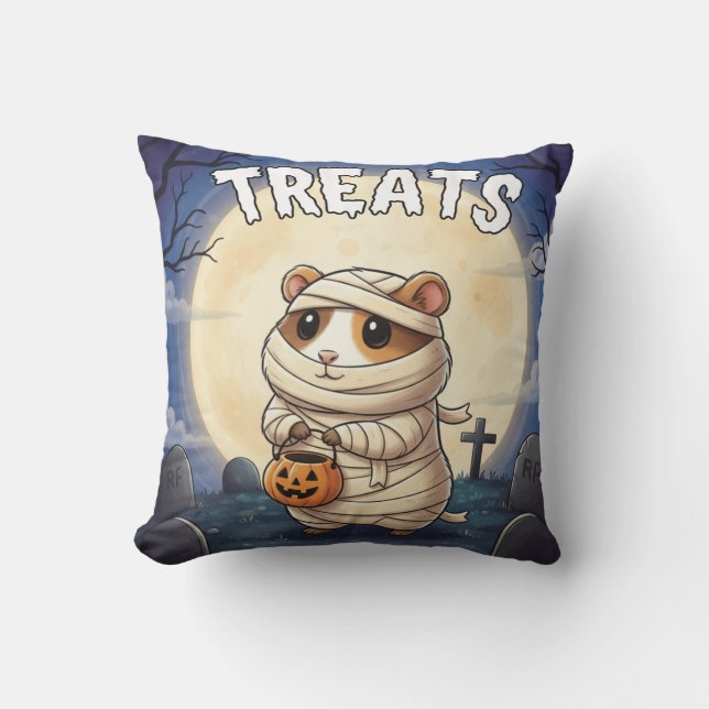 Cojín Decorativo Treats – Mummy Guinea Pig Halloween TinyFur  (Anverso)